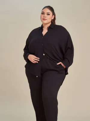 Setelan Kemeja Oversized Shirt dan Celana Lounge Pants - ALL BLACK