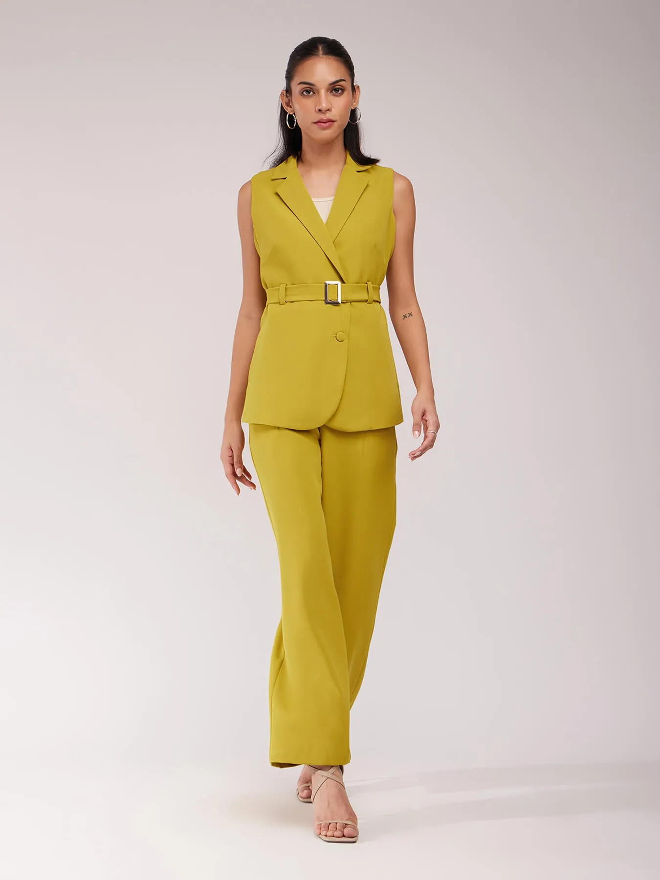 Single Breasted Blazer And Trousers Co-ord Set - Green