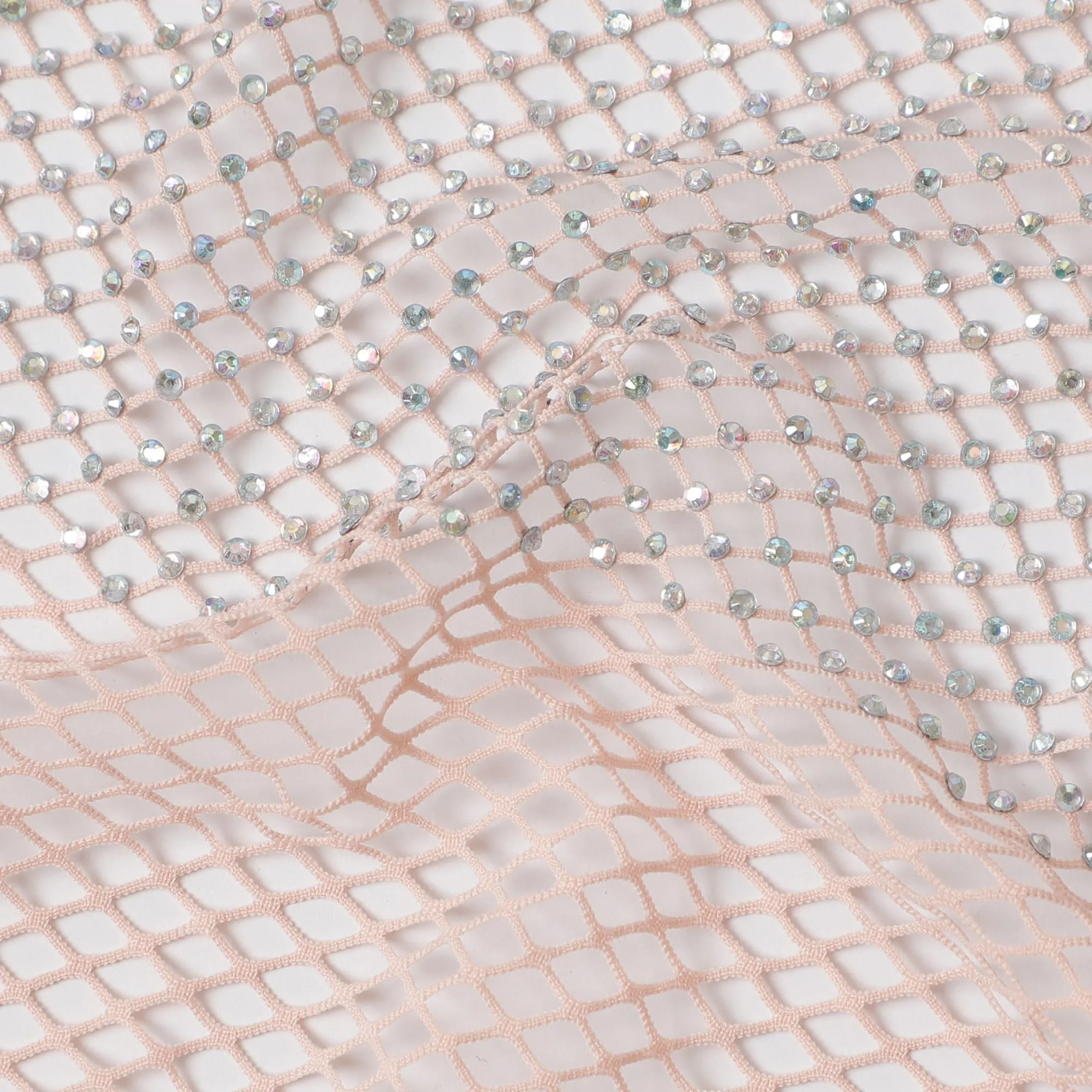 Soft Peach Crystal Embellished Nylon Mesh Tulle Fabric, 150cm Width – Ideal for Bridal and Craft Projects-D20079