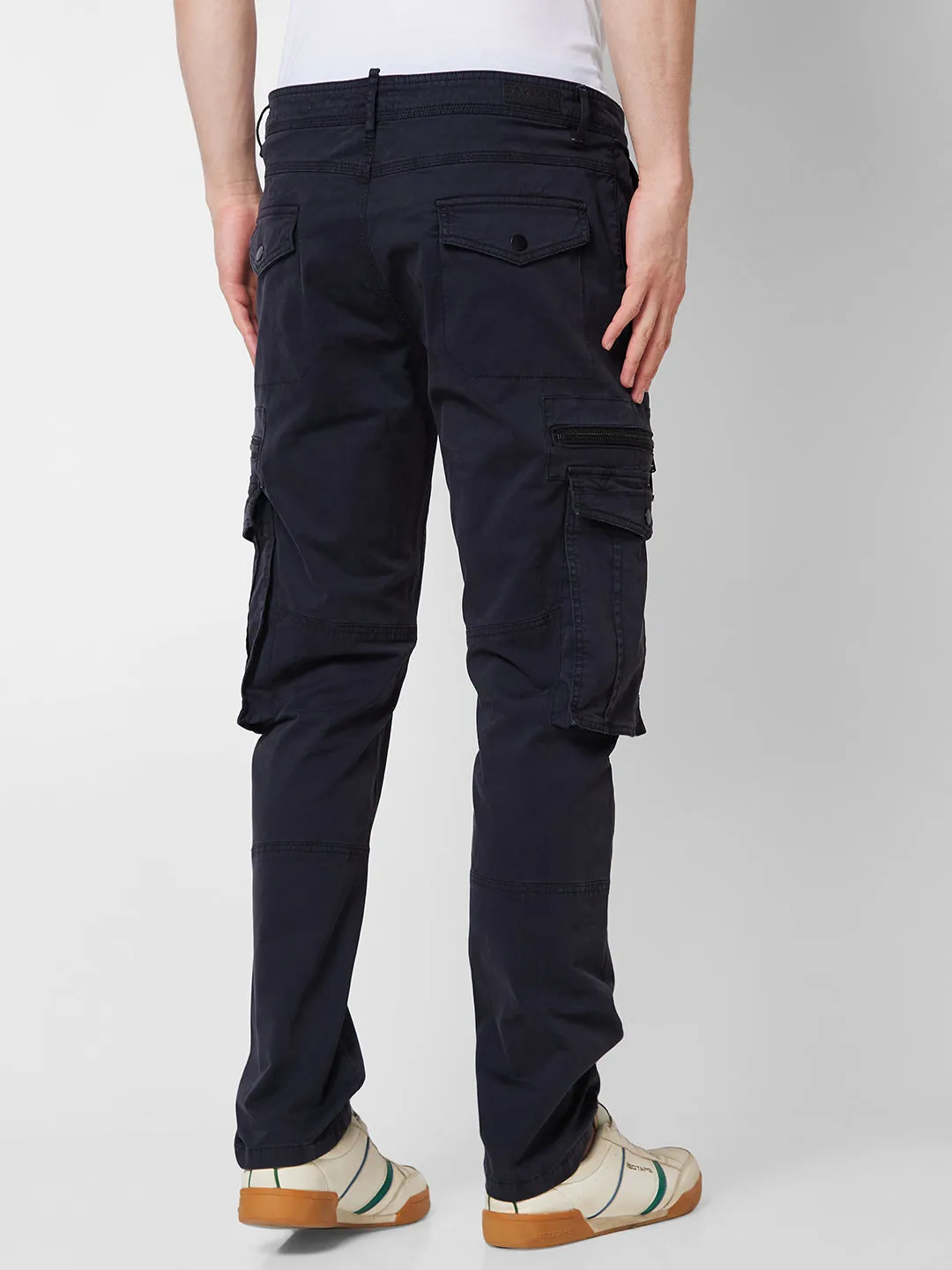 Spykar Mid Rise CARGO Blue Trousers For Men