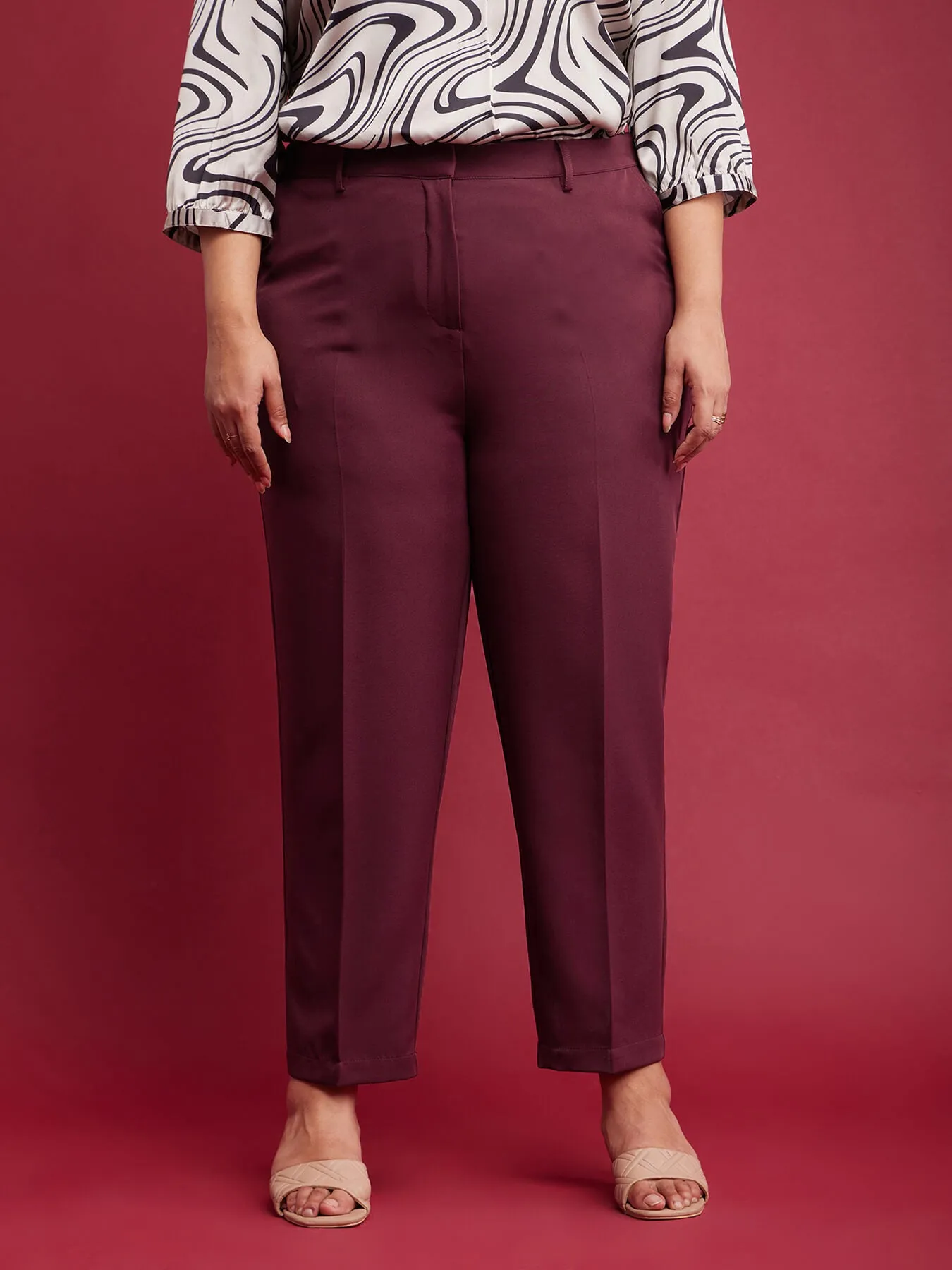 Straight Fit Trousers - Maroon