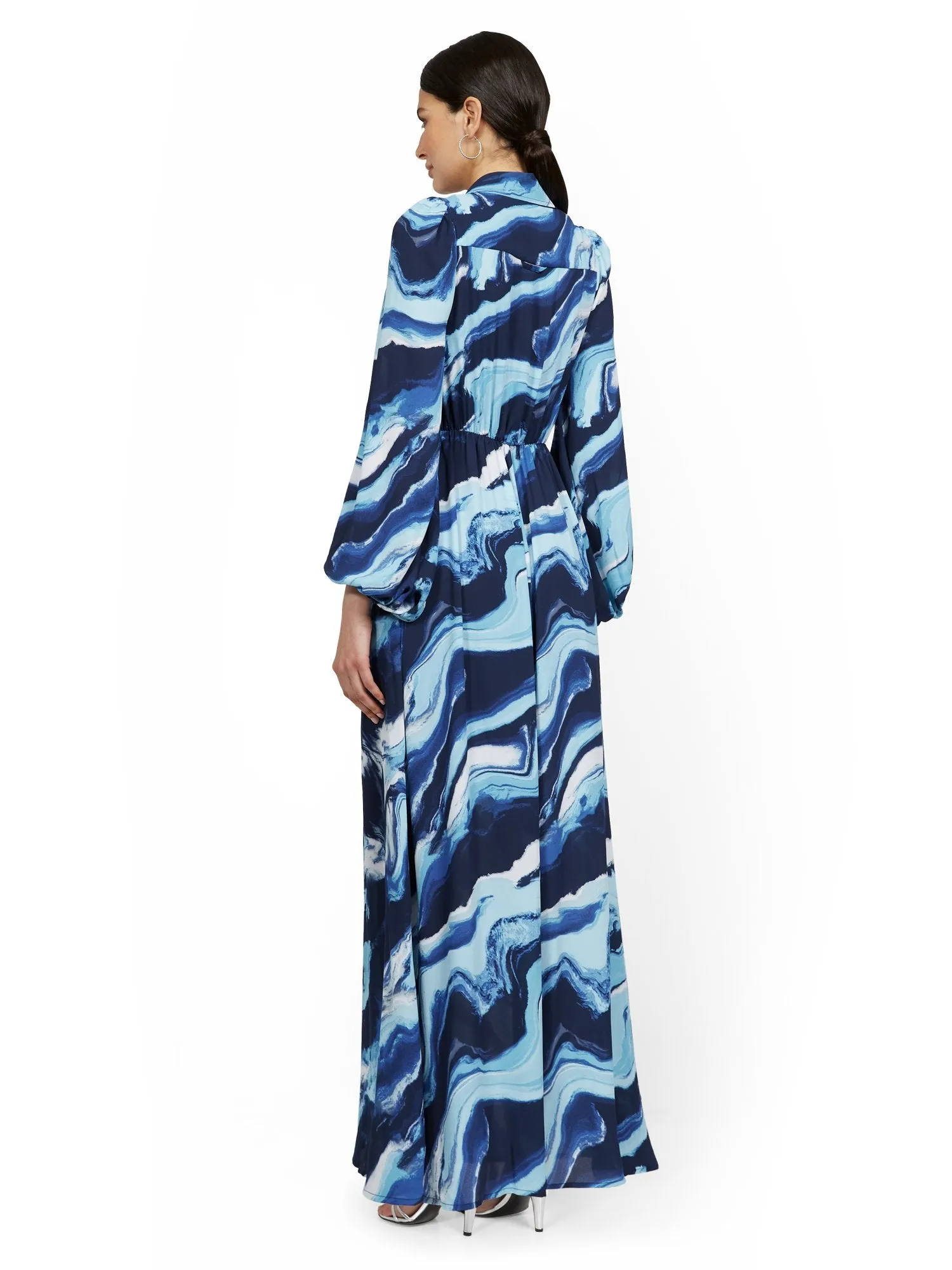 Tall Statement-Sleeve Twist-Front Maxi Shirtdress