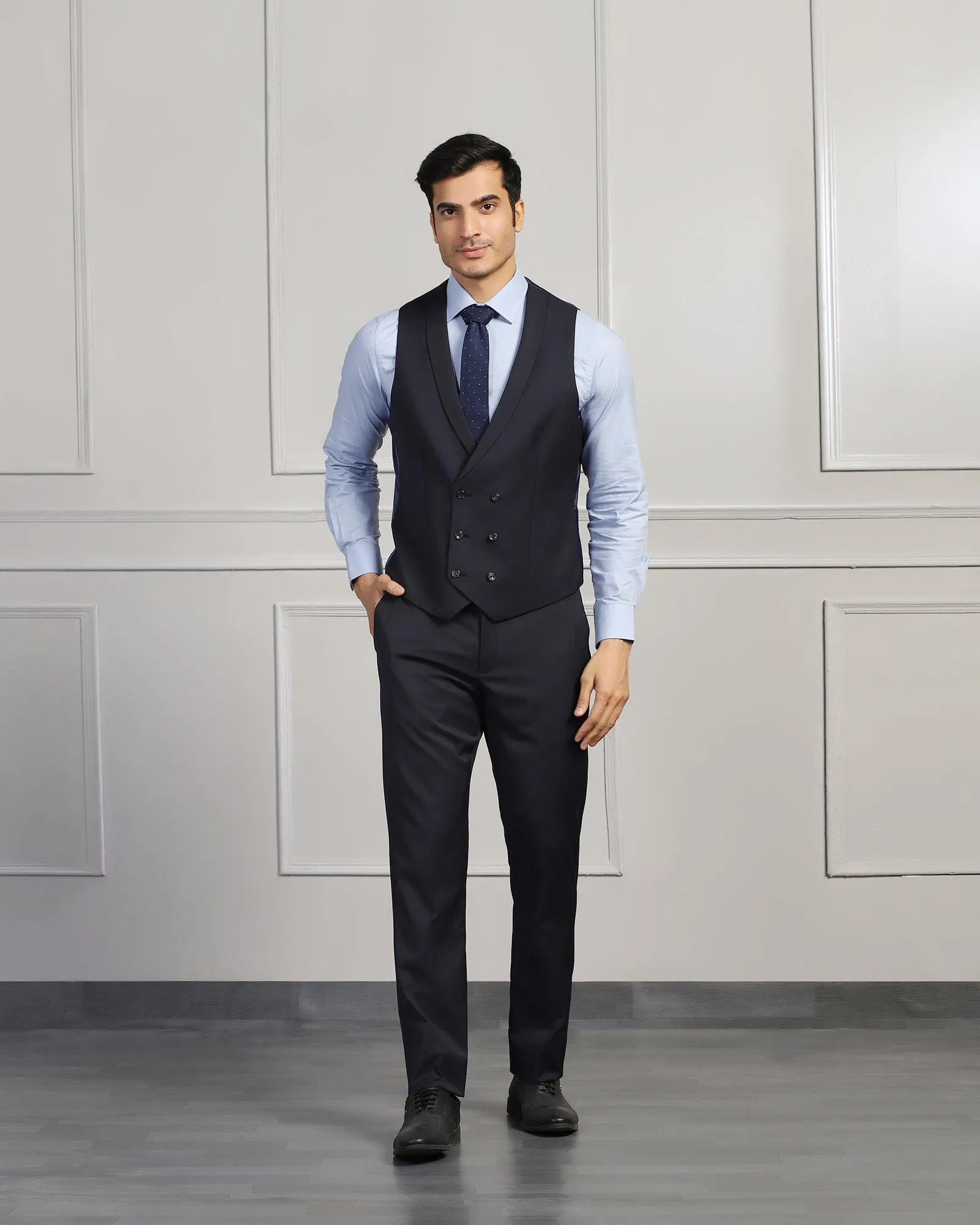 Three Piece Navy Solid Formal Suit - Beryl