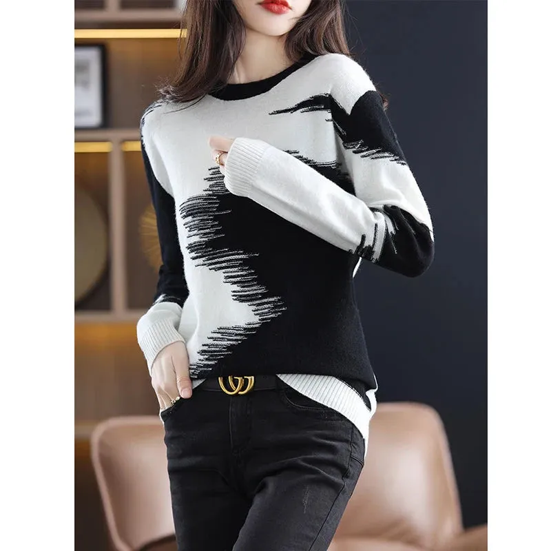 Tie Dye Spring Knit Tops Women Casual Long Sleeve O-neck Thin Sweaters Tshirts Korean Knit Jumper Vintage Poleras New Tee