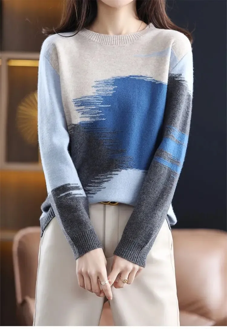 Tie Dye Spring Knit Tops Women Casual Long Sleeve O-neck Thin Sweaters Tshirts Korean Knit Jumper Vintage Poleras New Tee