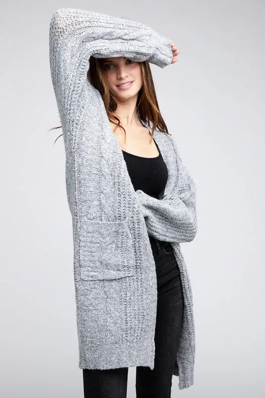 Twist Knitted Open Front Cardigan With Pockets - online exclusive