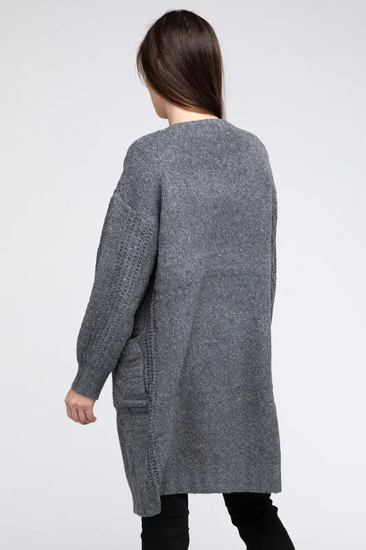 Twist Knitted Open Front Cardigan With Pockets - online exclusive