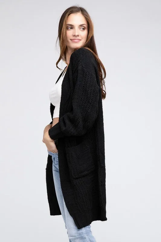 Twist Knitted Open Front Cardigan With Pockets - online exclusive