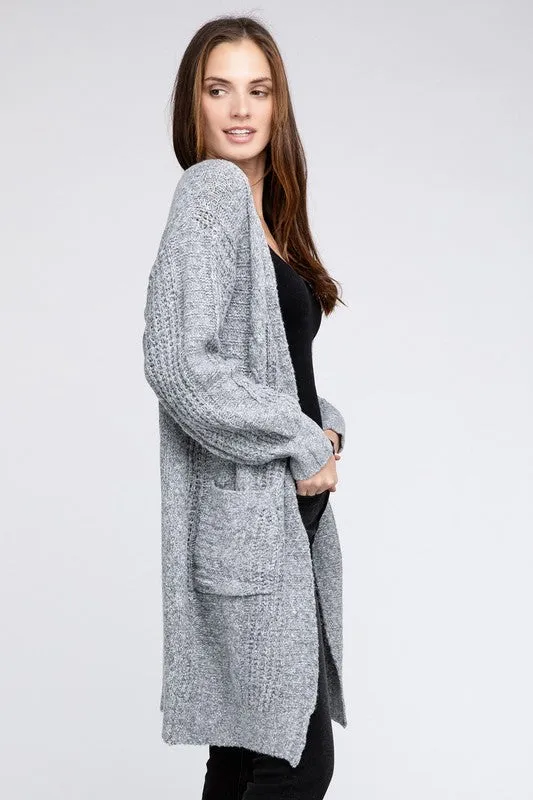 Twist Knitted Open Front Cardigan With Pockets - online exclusive