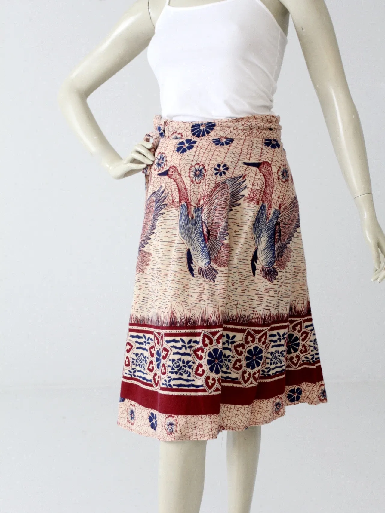 vintage 70s bird in flight wrap skirt