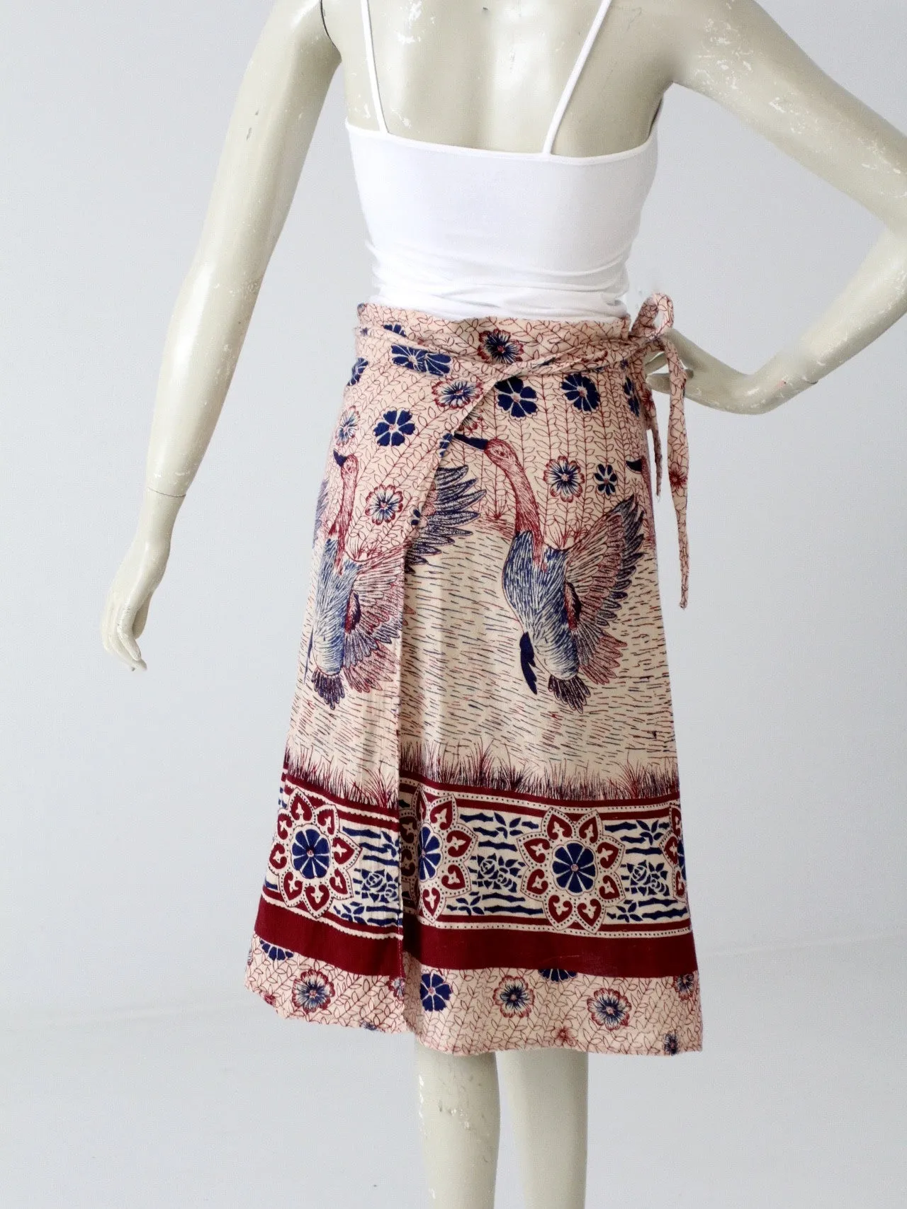 vintage 70s bird in flight wrap skirt