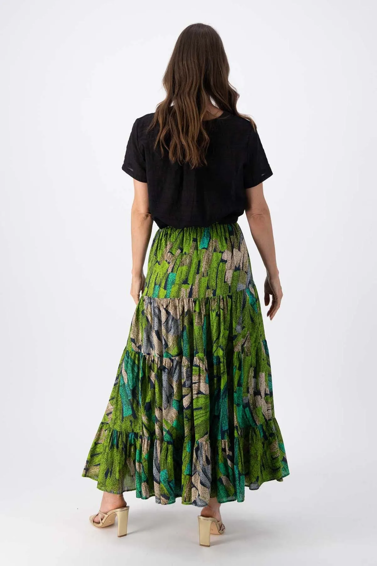 Vivant LAX Tiered Skirt Green in Cotton Voile