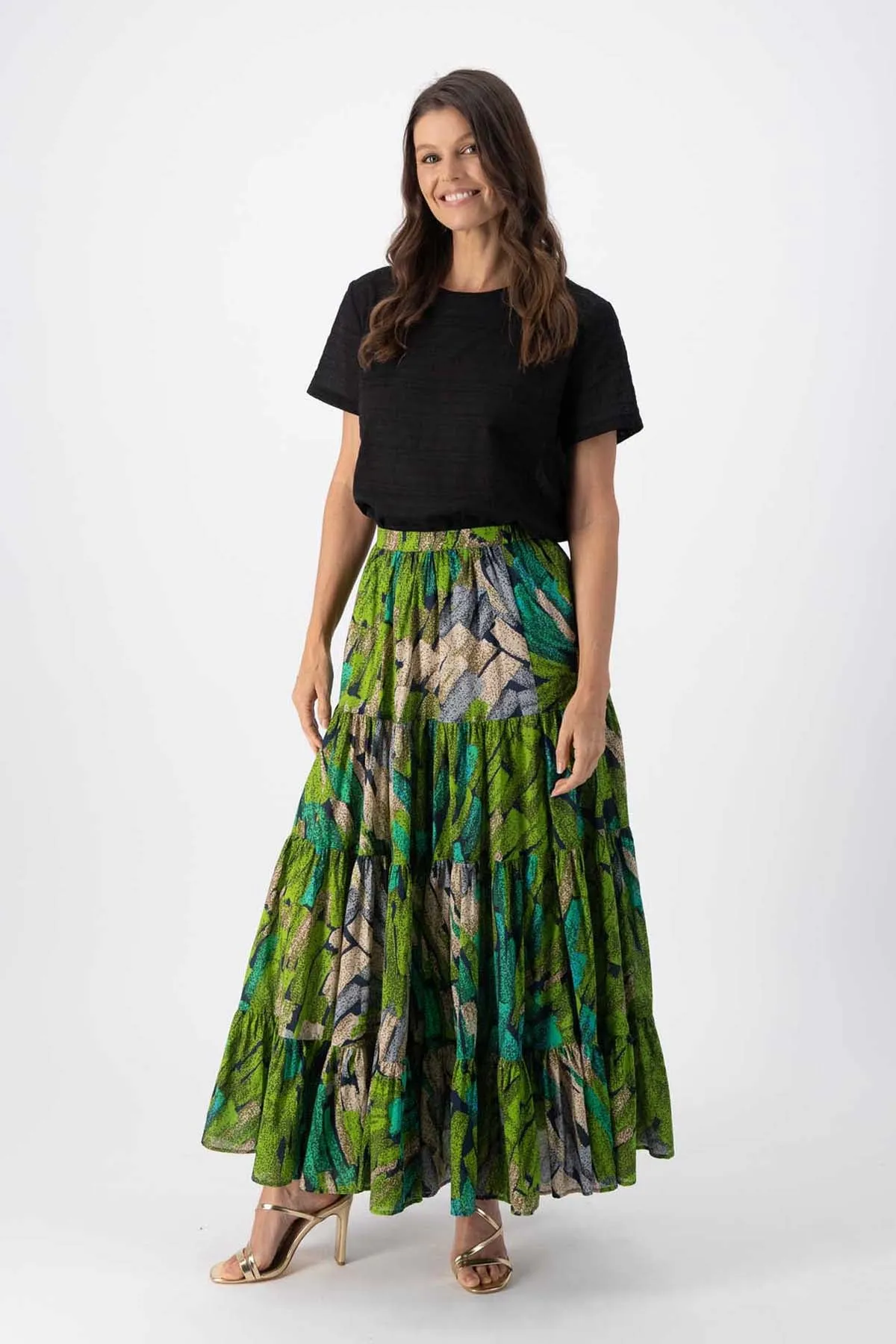 Vivant LAX Tiered Skirt Green in Cotton Voile