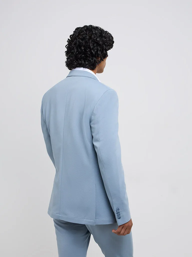 WES Formals Light Blue Slim-Fit Cotton Blazer