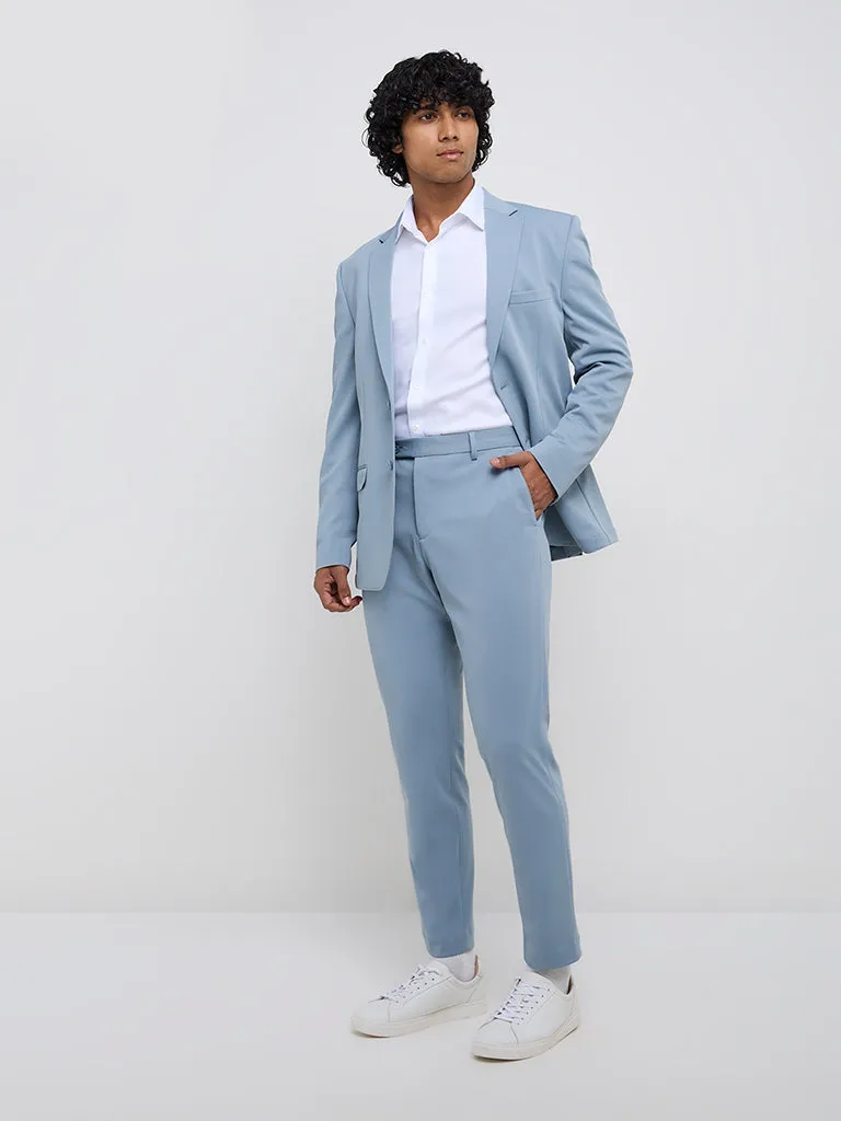 WES Formals Light Blue Slim-Fit Cotton Blazer