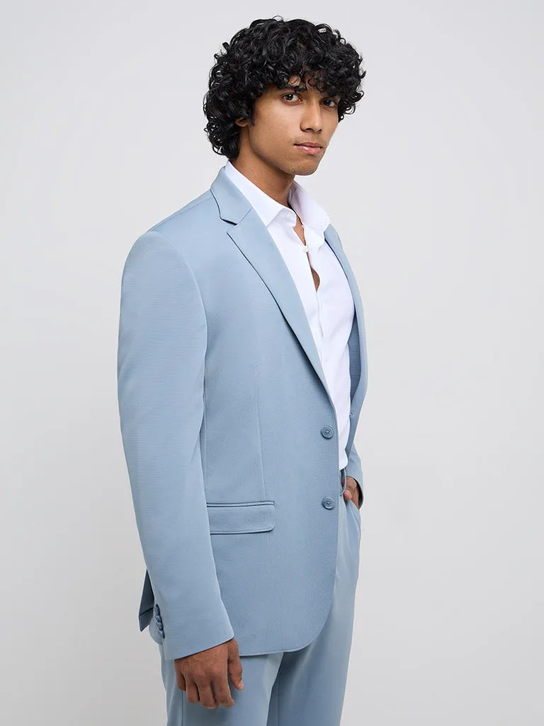 WES Formals Light Blue Slim-Fit Cotton Blazer