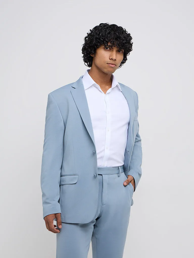 WES Formals Light Blue Slim-Fit Cotton Blazer