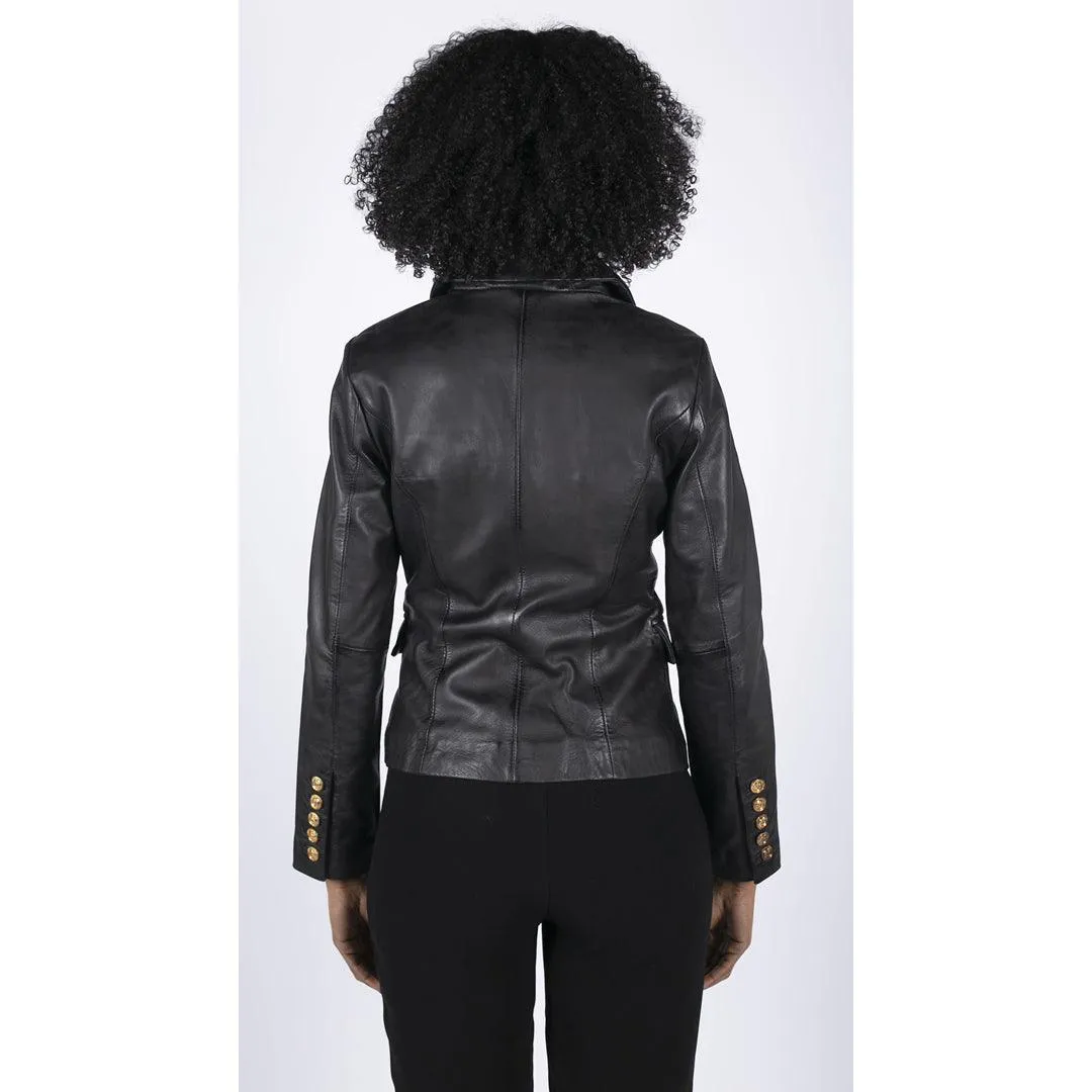 Womens Real Leather Jacket Short Retro Vintage Medieval Goth Punk Black Gold