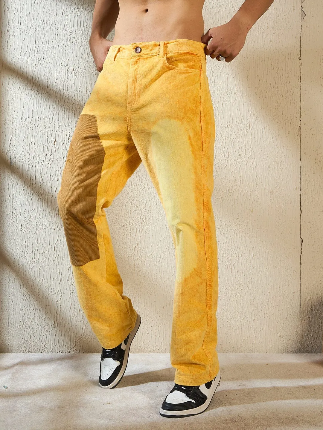 Yellow Washed Corduroy Patch Denim